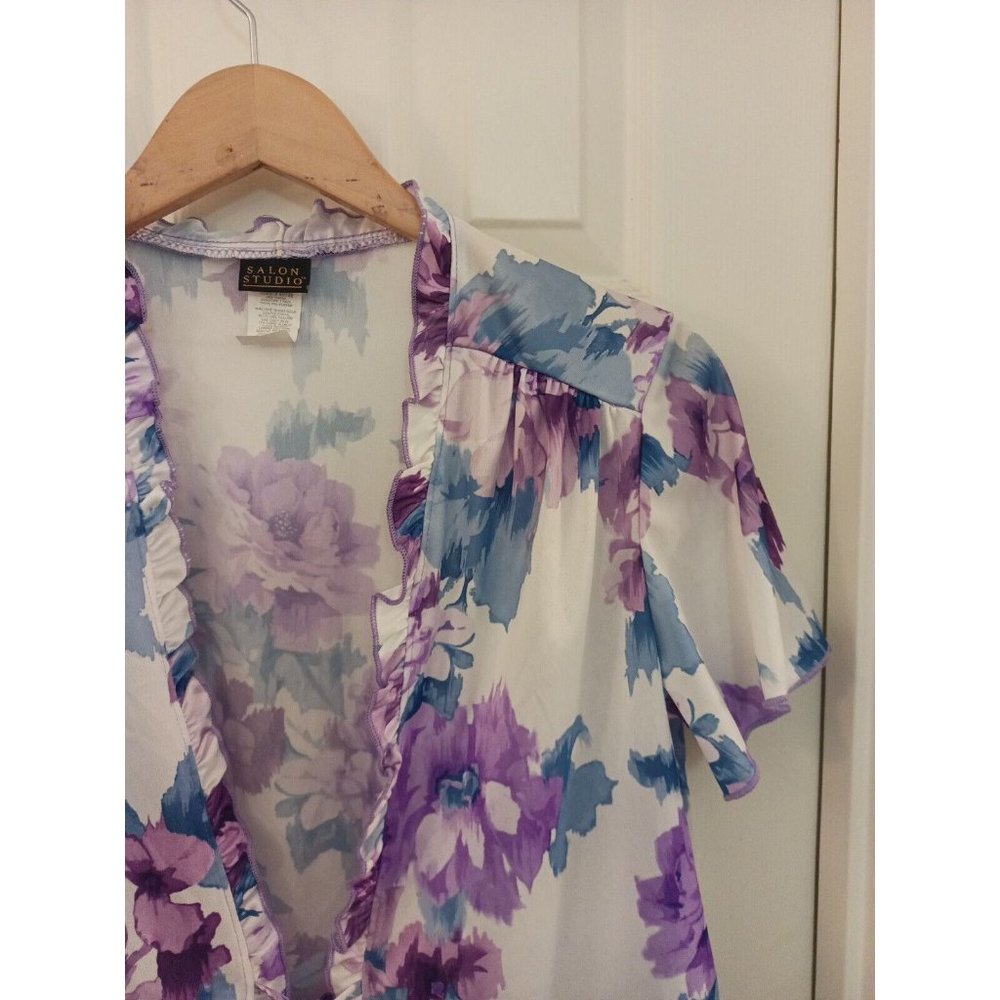 Women's Salon Studio Floral Purple/Blue Tie Front Lightweight Cardigan Sz Medium - Picture 7 of 10